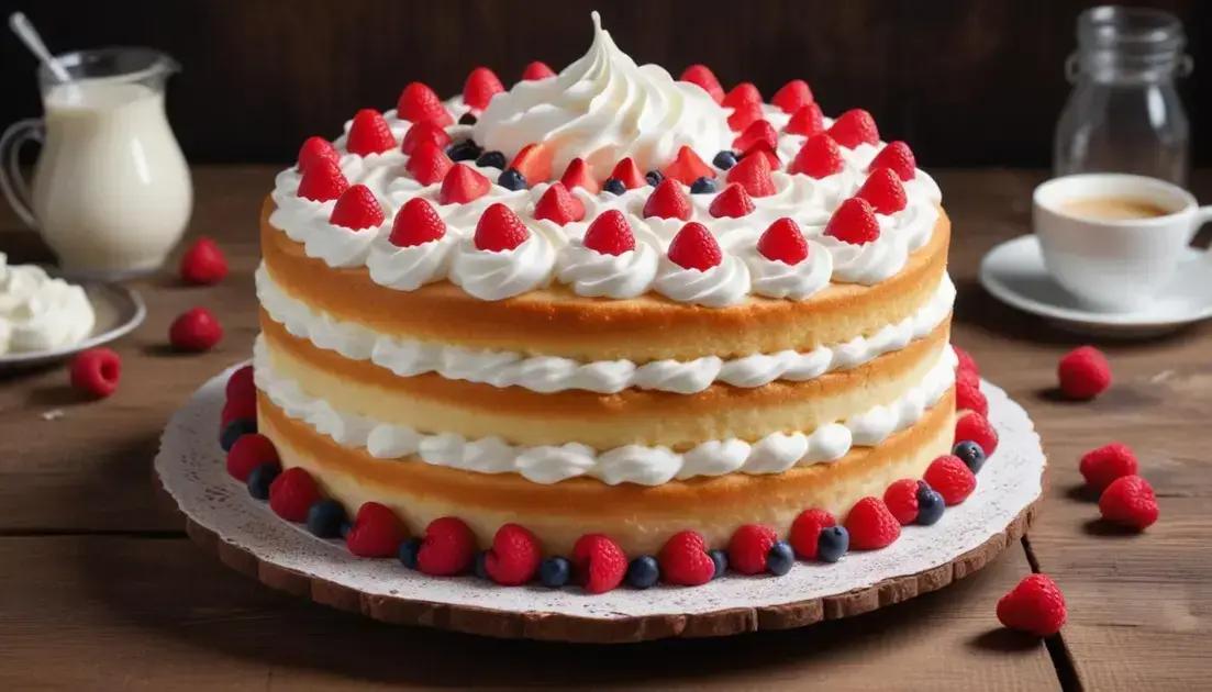 Bolo Clássico de Baunilha com Recheio de Frutas Vermelhas e Chantilly