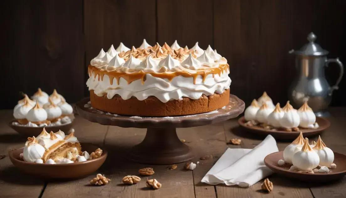 Bolo de Nozes com Doce de Leite e Cobertura de Merengue Italiano