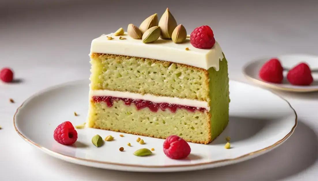 Bolo de Pistache com Recheio de Ganache Branca e Framboesa