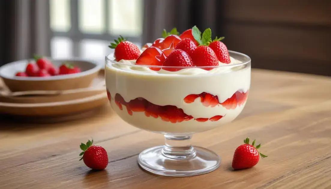 Mousse de Chocolate Branco com Geleia de Morango